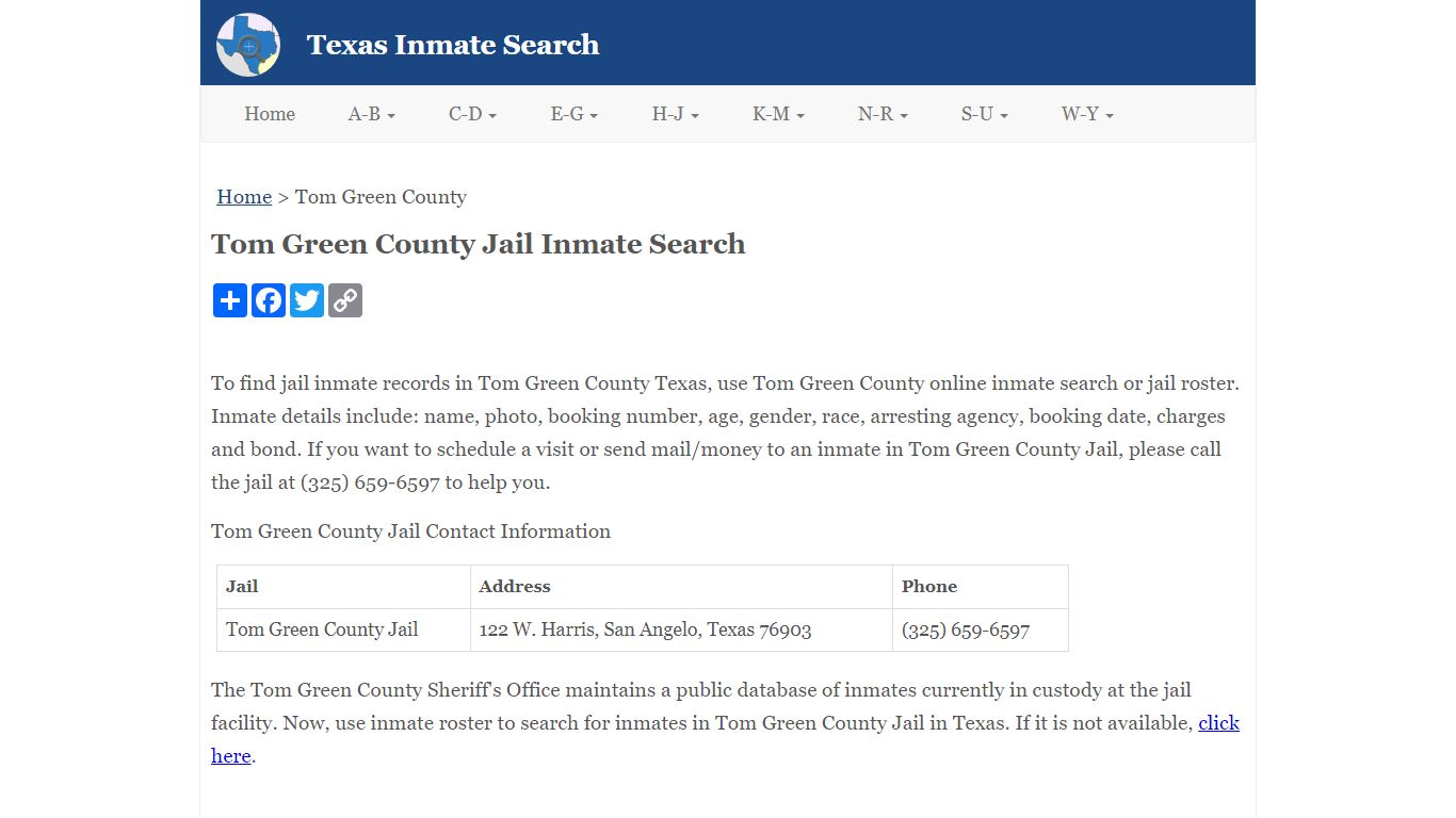 Tom Green County Jail Inmate Search